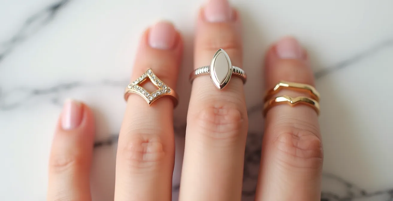 Comparación visual de diferentes formas de anillos que estilizan los dedos
