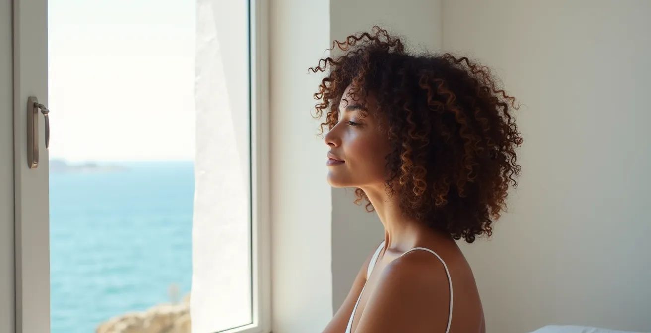 Melena rizada mediterránea con capas conectadas mostrando la cascada natural de rizos definidos