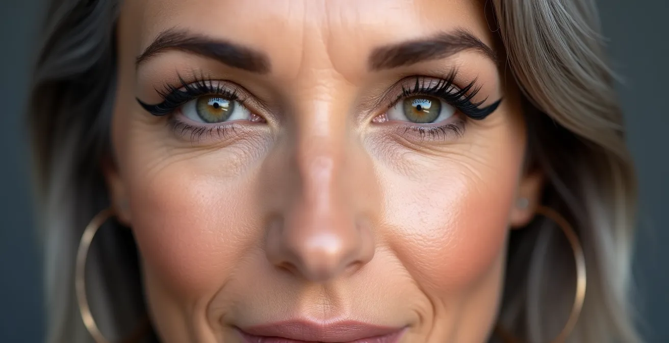 Comparación visual de delineado fino versus gráfico en ojos maduros con párpados caídos