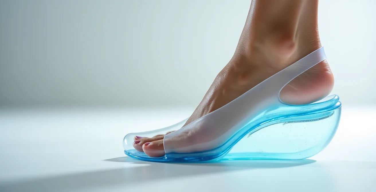 Comparación biomecánica de pies en tacones de diferentes alturas mostrando distribución de peso