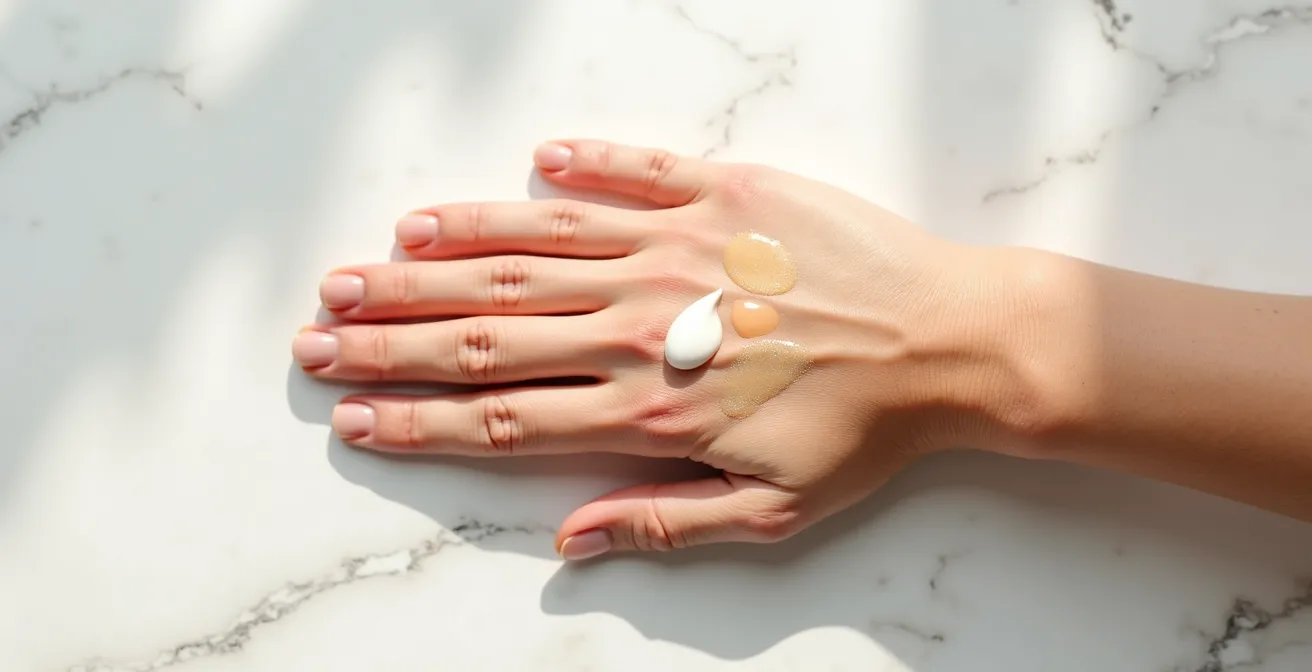 Mezcla de texturas cremosas en dorso de mano madura