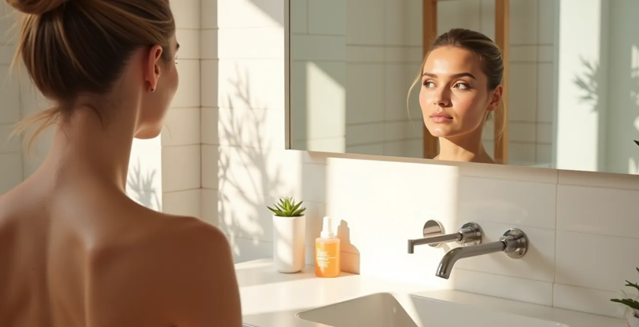 Textura cremosa de protector solar con acabado luminoso sobre piel