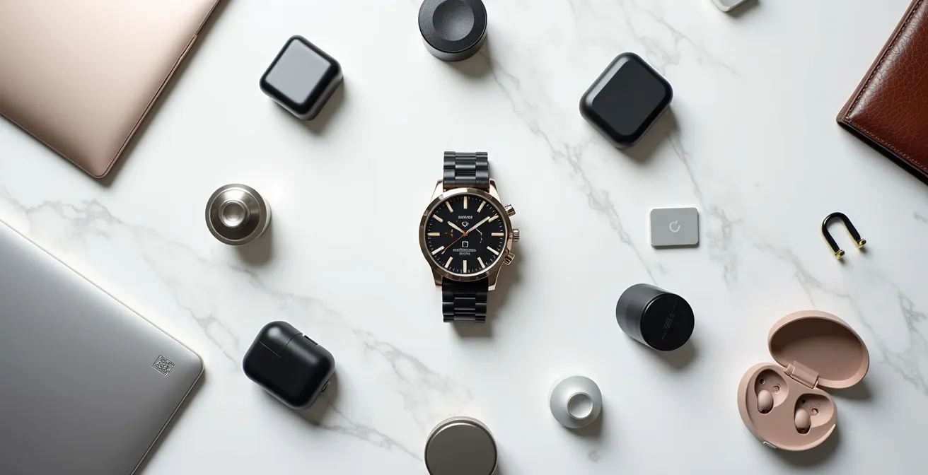 Reloj mecánico rodeado de ondas magnéticas invisibles en ambiente minimalista