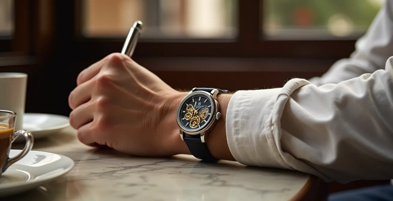 Rotor semicircular de reloj automático en movimiento con fondo de taller español