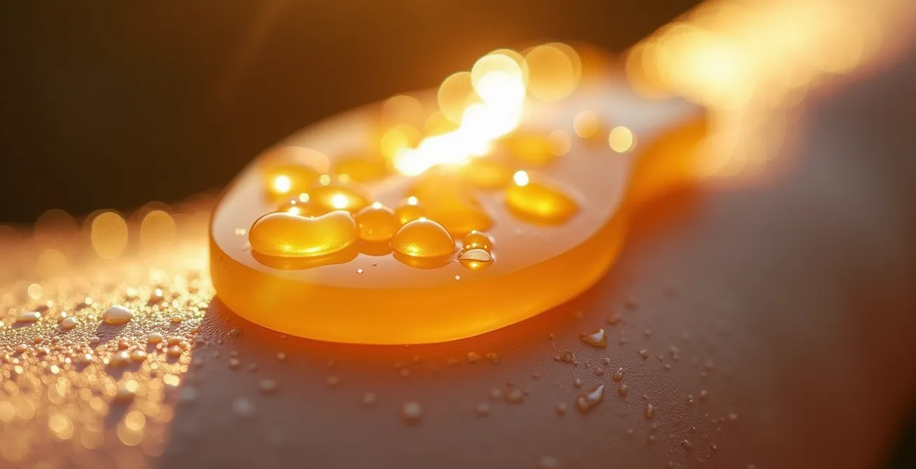 Manos realizando masaje con Gua Sha sobre rostro con aceite